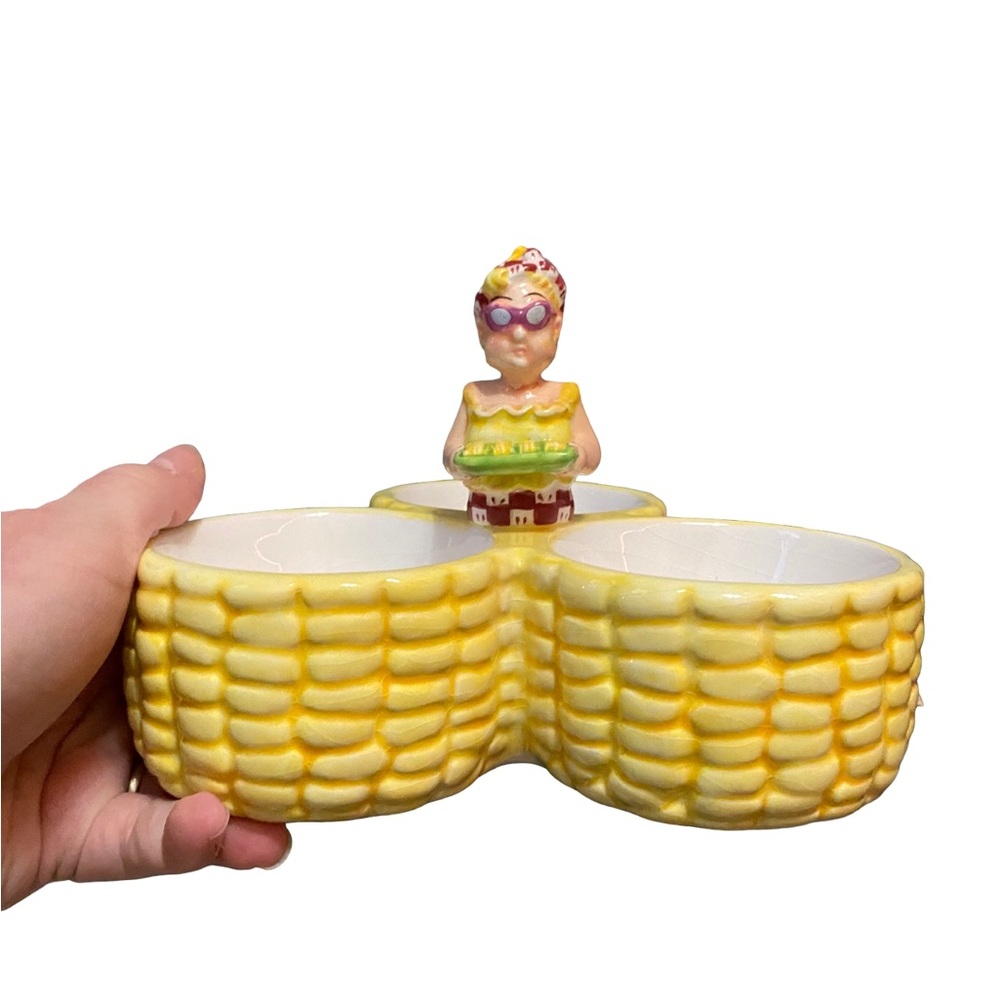 Boston Warehouse Ceramic Corn On The Cob BBQ Summer Condiment Serving Set